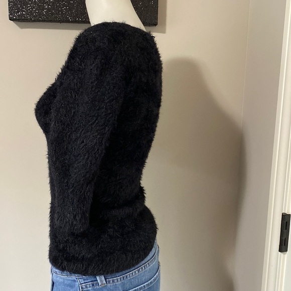 Anthropologie Knitted & Knotted Isola Black Furry eyelash knit Sweater Sz XS - Picture 7 of 12